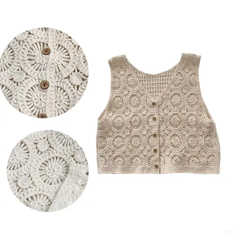P8DB Women's Crochets Vests Waistcoat Sleeveless Hollowed Cardigans Crop Top