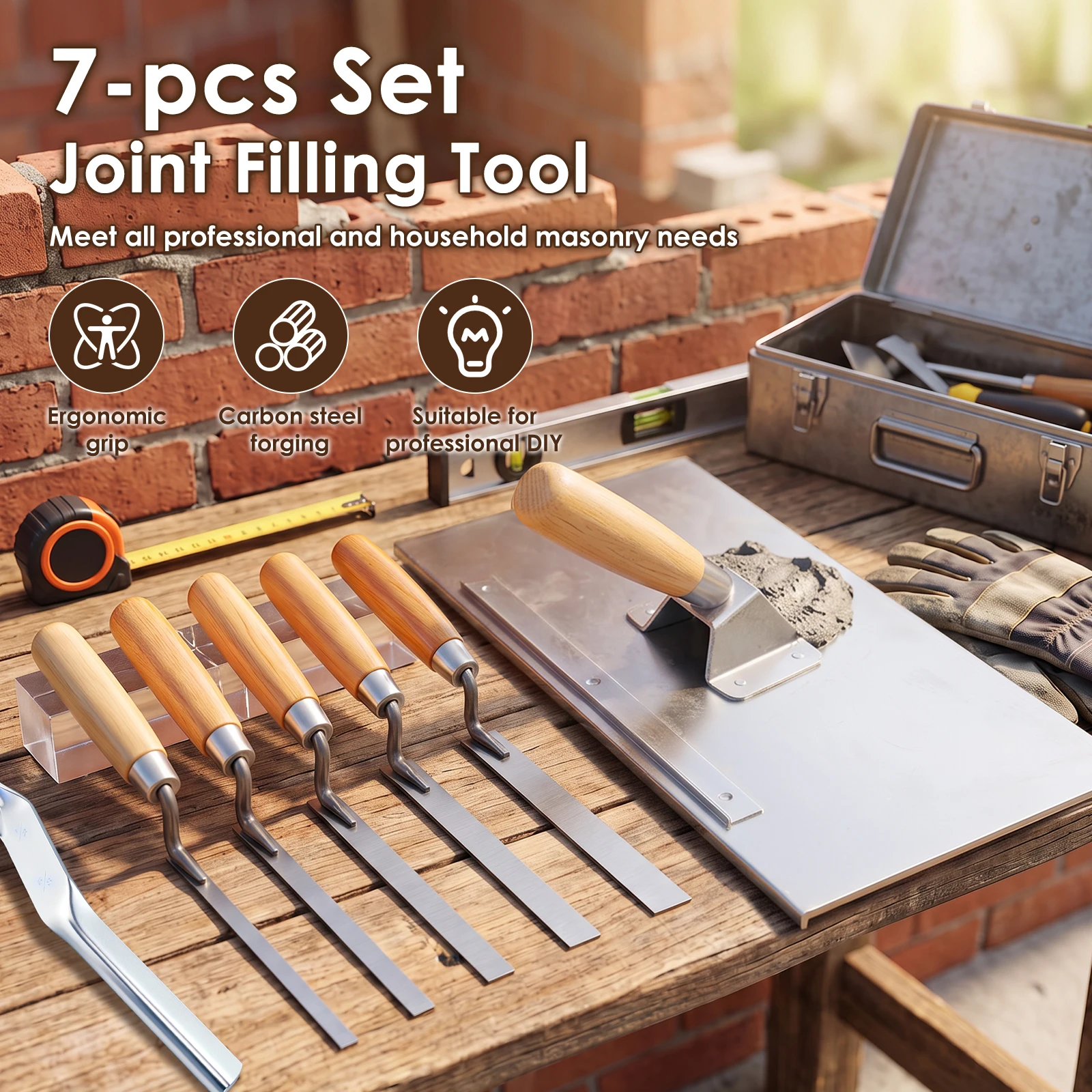 7Pcs Tuck Pointer Trowel Set with Carbon Steel Blade for Masonry   Tuck Pointer Trowel  Brick Jointer Trowel Tool  Ergonomic