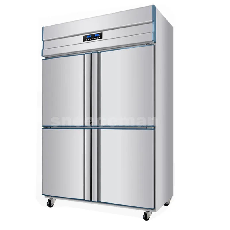 Congelador vertical de cuatro puertas, gabinete congelador, encimera refrigerada