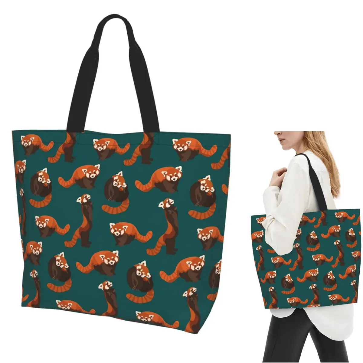 

RED PANDA PATTERN Shopping Tote Bag Canvas Large Capacity Shoulder Bags Shopper Grocery Handbag for Women