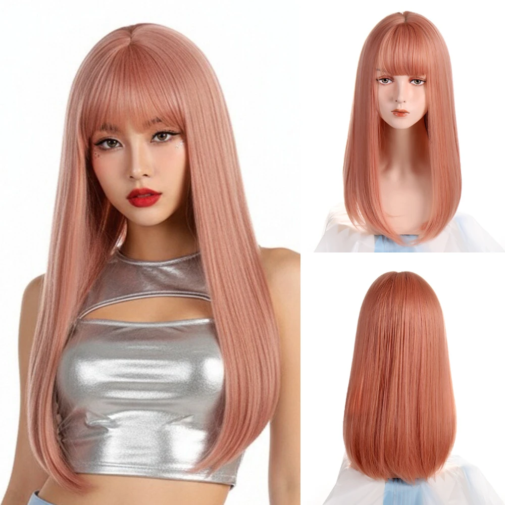 

Long Straight Wig With Bang for Women Orange Heat Resistant Synthetic Lolita Wig for Cosplay Party Daily Occasions