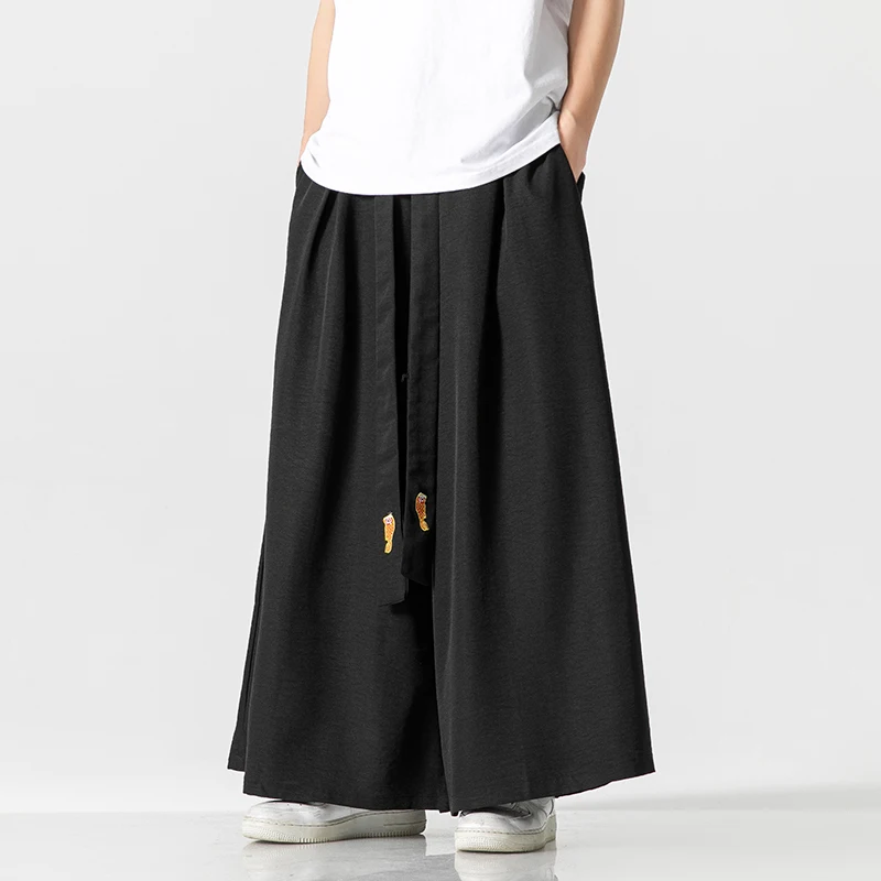 2023 Summer Mens Wide Leg Pants Oversized Vintage Men Clothing Loose Ice Silk Casual White Pants Male Japanese Harajuku Trousers