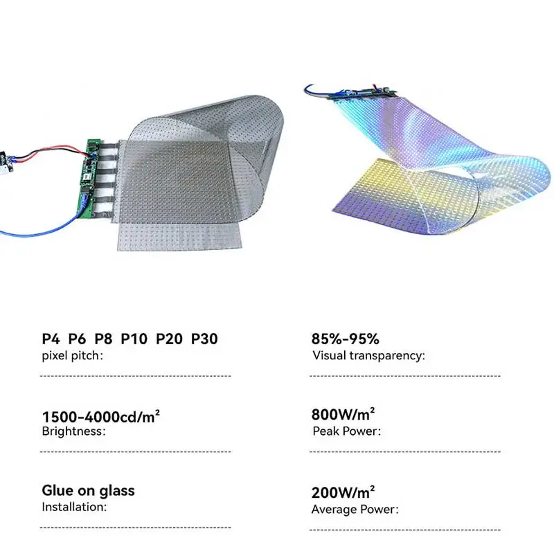 P6.25 Transparent LED Film Display Ultra Thin Flexible Full Color Screen Indoor  Advertising Video Wall