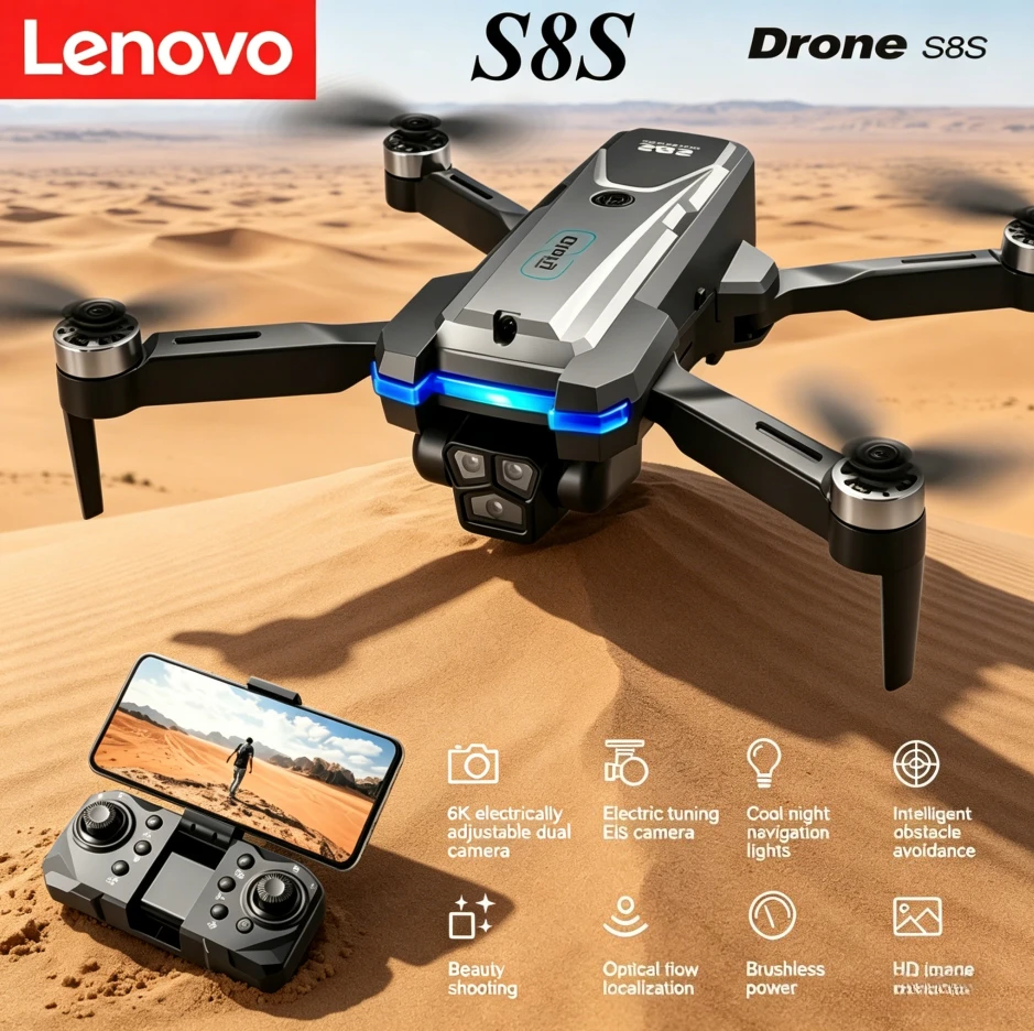 

Lenovo S8S Drone Triple Cameras, Brushless Motor, Obstacle Avoidance, Electric Adjustable Lens, Optical Flow Positioning