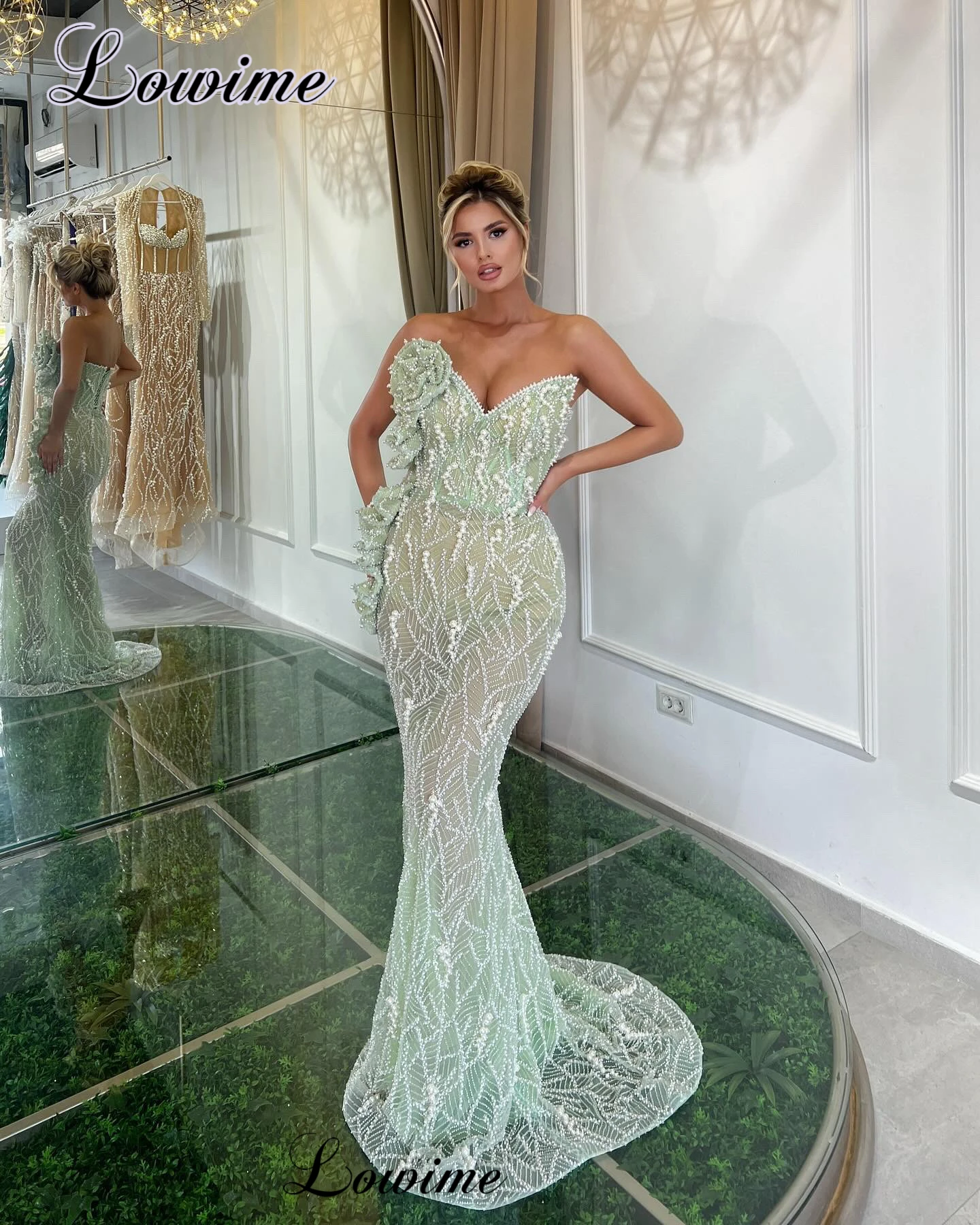 

New Elegant Light Green Prom Dresses Mermaid Sweetheart Cocktail Dresses With Pearls Vestidos De Cóctel Wedding Party Dresses