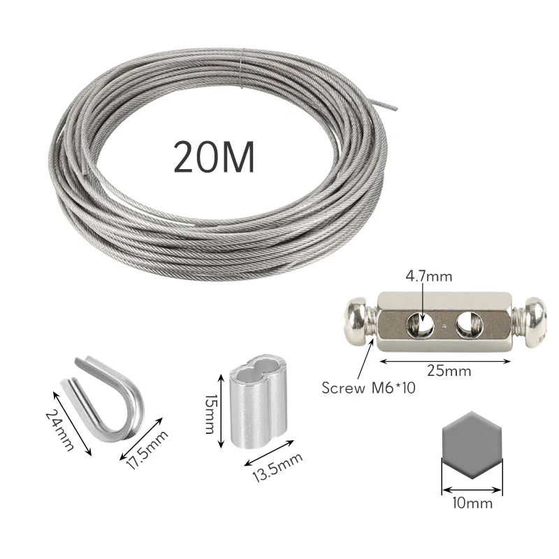 Kit cavi per impieghi gravosi 20M/4mm fune metallica in acciaio inossidabile rivestita in PVC per piante rampicanti stendibiancheria da giardino