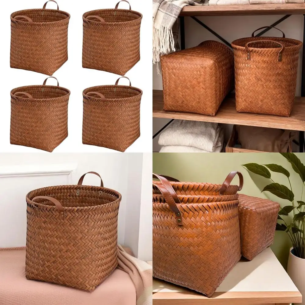 

Круглые плетеные кубики для хранения, корзины из искусственного ротанга 11x12 для полок, коричневые органайзеры из 4 штук для одежды, игрушек и белья