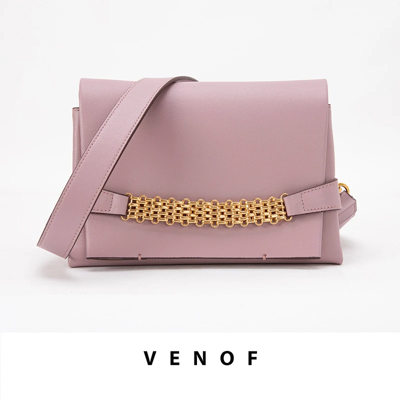 VENOF 2023 Women\'S New Handbag Luxury Brand Series Fashion Purple Evening Shoulder Original Flap Purse High Quality Soft Leather