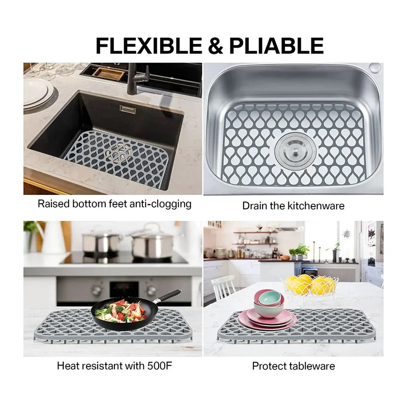 

B60ASilicone Sink Protectors for Kitchen, Folding Non-Slip Sink Mat Grid for Bottom of Stainless Steel Porcelain Sink 1Pcs
