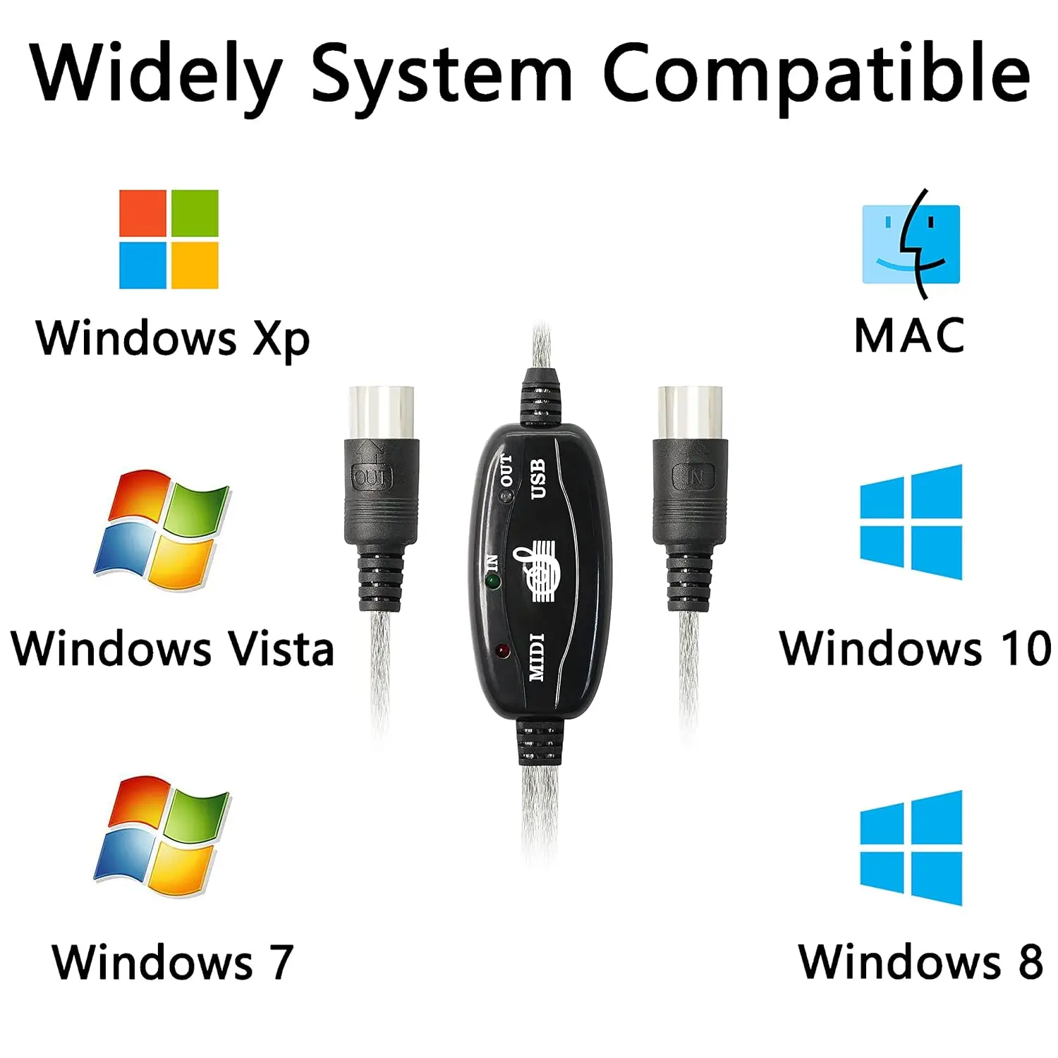 Adapter USB A męski na MIDI Din 5-pinowy kabel wejściowy do klawiatury muzycznej Syntezator fortepianowy do laptopa PC Obsługa Windows7/8/10/Vista