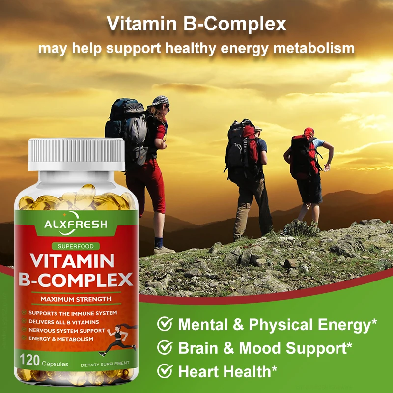 Alxfresh B-Complex Vitamin Supplements (B12 B1 B2 B3 B5 B6 B9 Folic Acid &Biotin), Immune & Energy Support