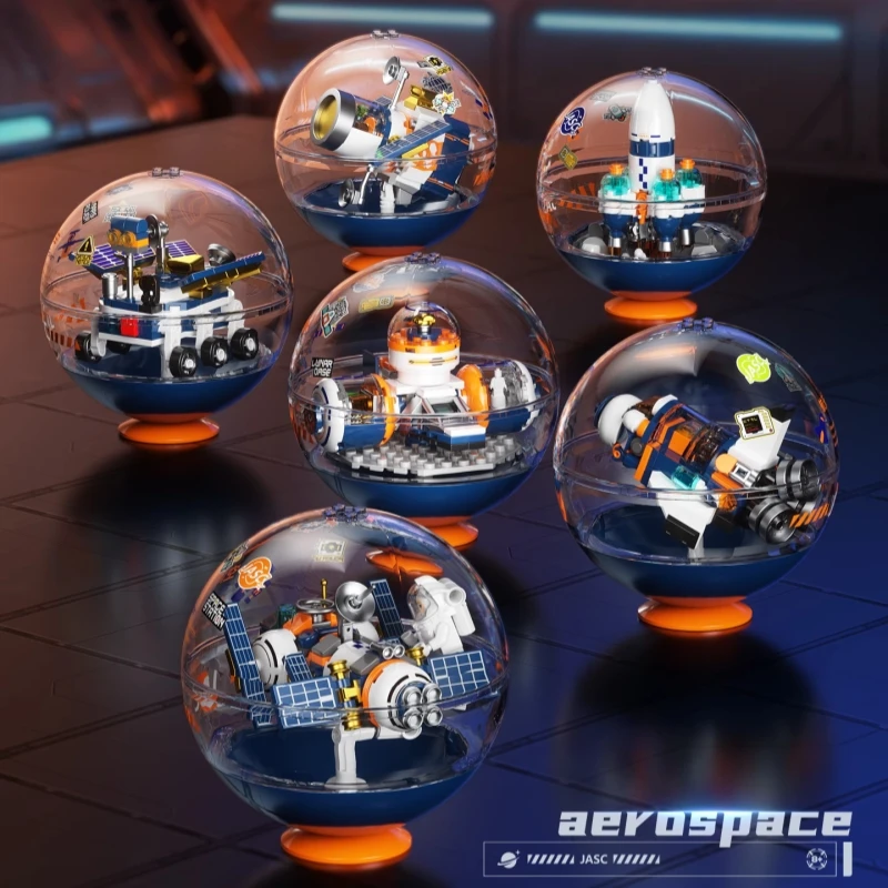 JAKI اللبنات الفجر الفضاء التراص الكرة طائرة صاروخ محطة الفضاء الربط لغز لعبة نموذج قلادة جمع هدية