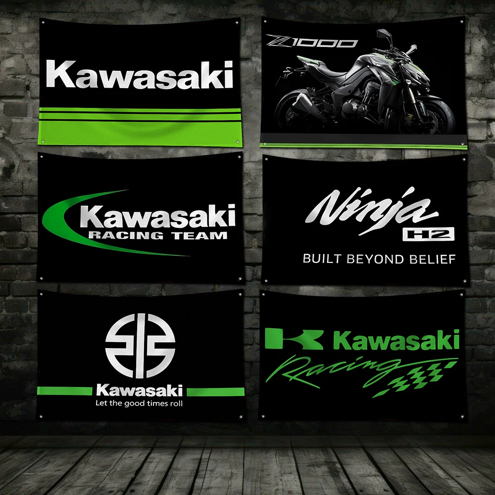 3x5 Ft Motorcycle racing K-K-awasakiSS Flag Polyester Digital Printing Banner for Garage Wall Art Door Decoration With Grommets