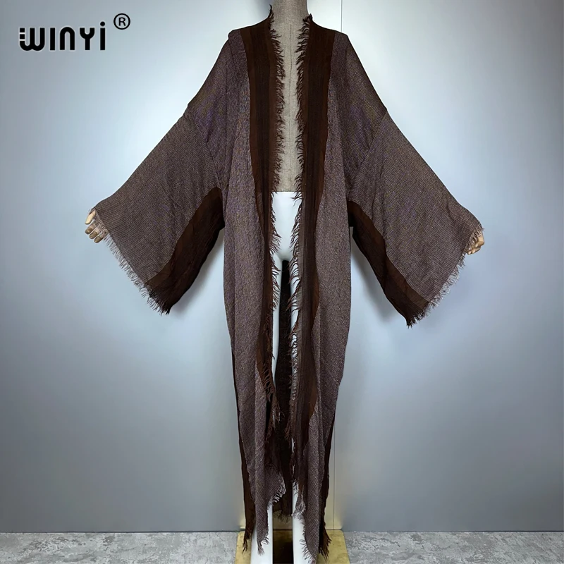 

WINYI retro kimono maxi cardigan beach wear covers elegant party dress abaya dubai luxury muslim woman fashion open front kaftan