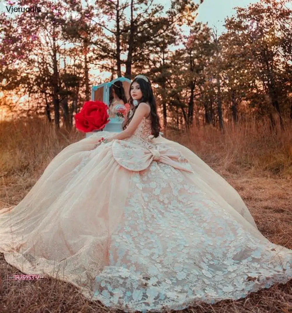 vestidos de 15 años 2020 Sweetheart Quinceanera Dresses Beaded Sequin 3D Flowers Floral Applique Sweet 16 Prom Dress