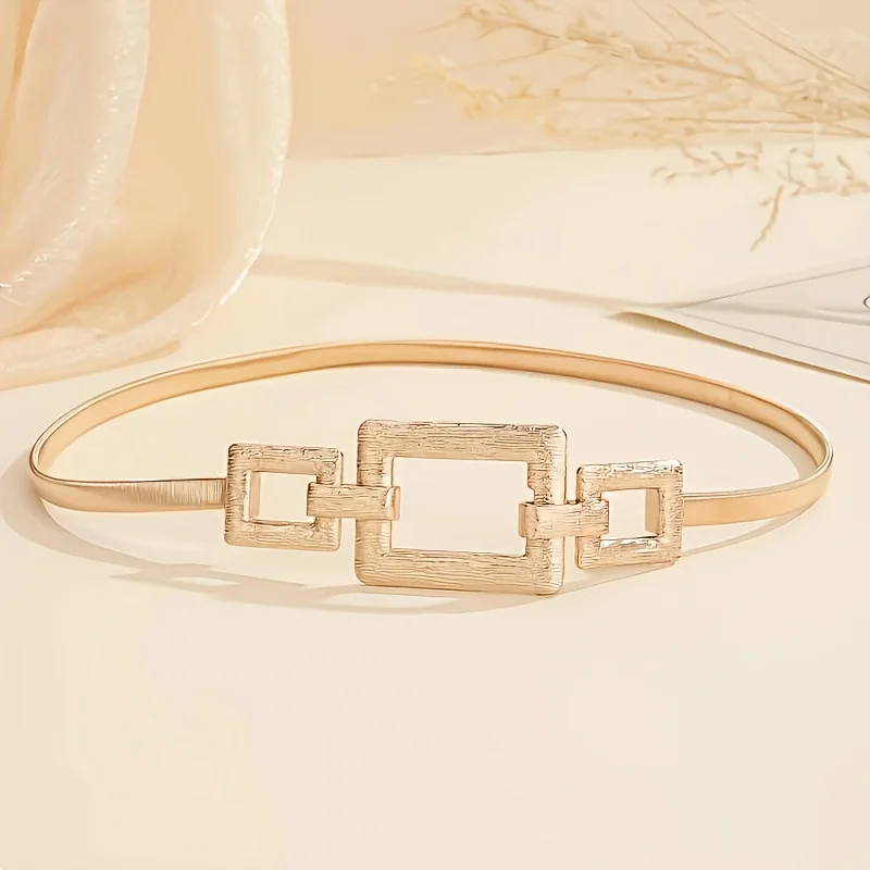 Elegant Golden-Tone Square Buckle Chain Belt for Women - Perfect for Daily Wear & Commuting, Snake Bone, Fashion Simplicity