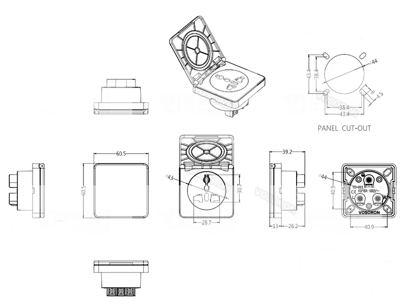 EU US AU UK Universal Waterproof Industrial Socket 10A 250V IP44 AC Power Connector Plug Electrical Socket With cover