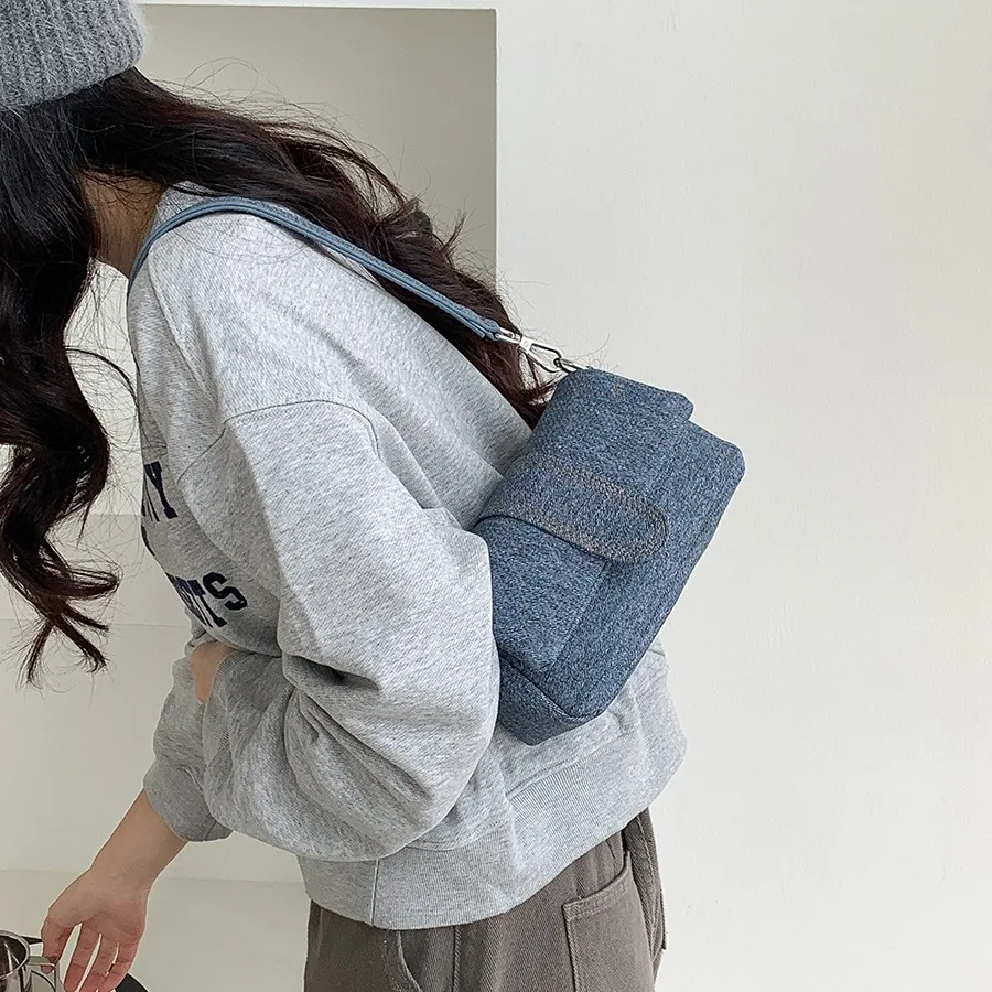 Casual Denim Women Shoulder Bag Fashion Small Canvas Handbags High Quality Armpit Bags for Women 2024 Cover Phone Flap Purses