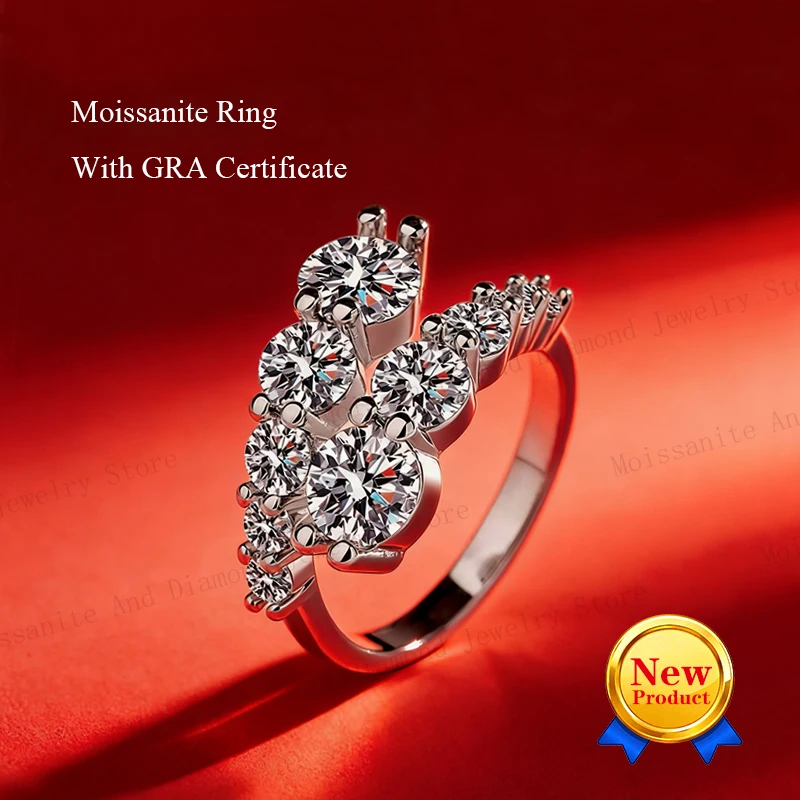 New Women's 10 Gems Full Moissanite Ring Shiny Wedding Eternal Ring 100% S925 Pure Silver Jewelry Classic Party Ring