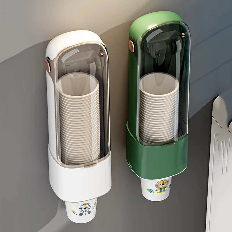 موزع أكواب للاستعمال مرة واحدة بدون حفر، حامل أكواب ورقية مثبت على الحائط، رف تخزين الأكواب المقاوم للغبار #1