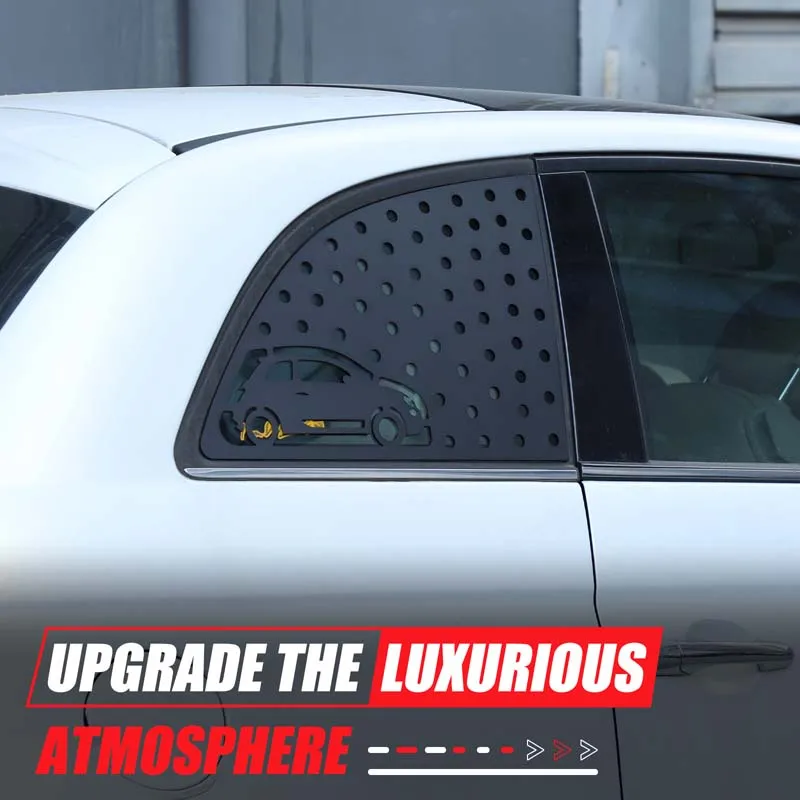 

For 2007-2024 Fiat 500 Aluminum Alloy Black Car Rear Triangular Glass Window Honeycomb Decorative Panel Sticker Car Accessories