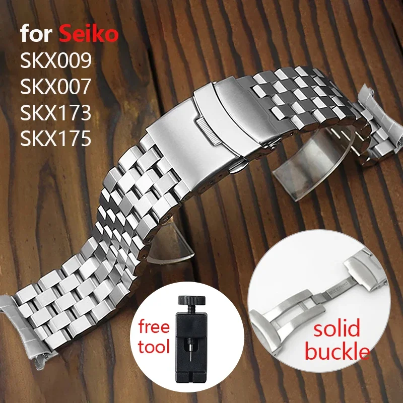 Pulsera plana curvada para Seiko SKX175 SKX009 SKX173 SKX007 20mm 22mm pulsera de acero inoxidable hombres mujeres correa de repuesto