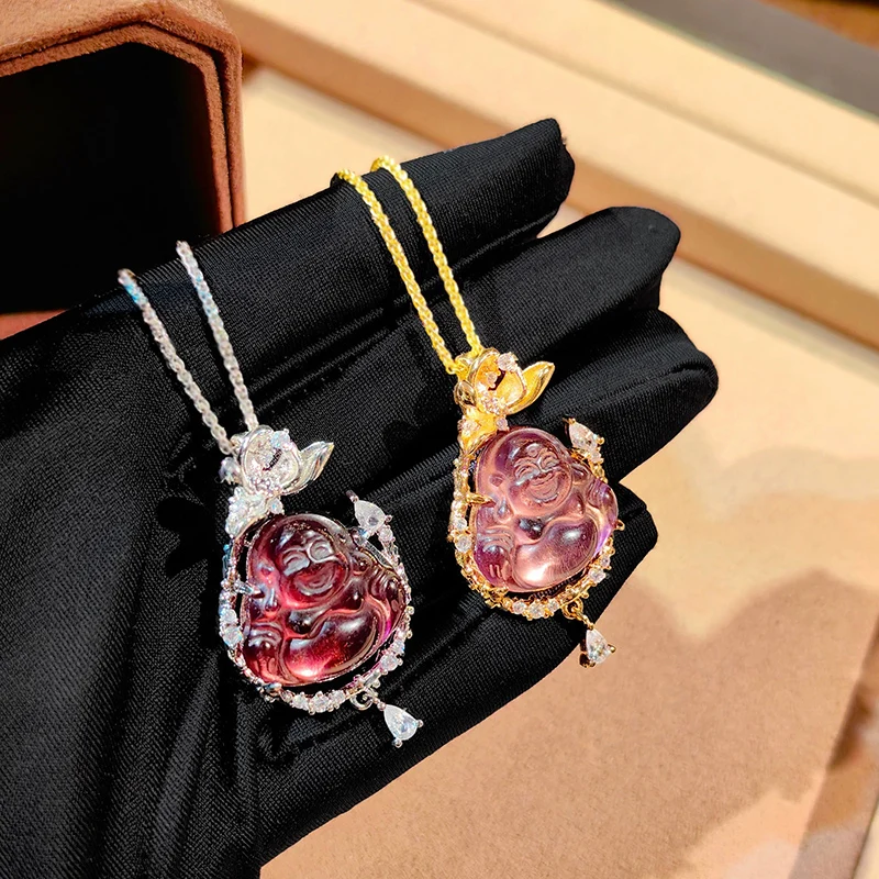 New Chinese style Super Beautiful Purple From the East Lotus Buddha Necklace Maitreya Buddha Necklaces for Women