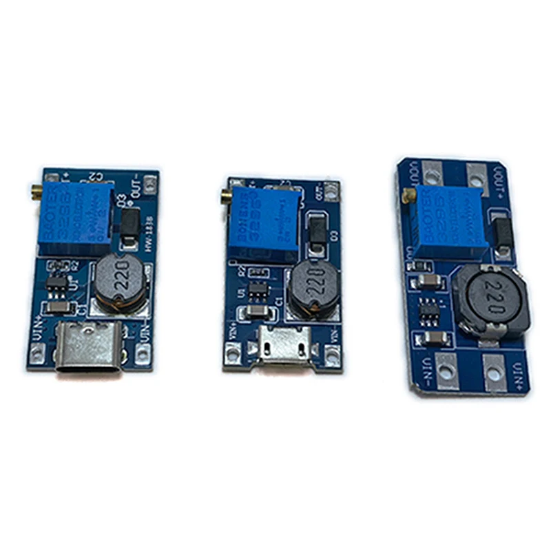 MT3608 DC-DC Adjustable Boost Converter Module 2A Step Up Board, Type-C / Micro USB 2V-24V Input to 5V 9V 12V 28V Output