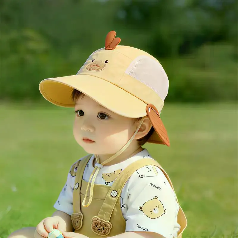 Cartoon Sunshade Baby Beach Hat Cute Bear Rabbit Ears Boys Girls Summer Outdoor Breathable Mesh Panama Hat