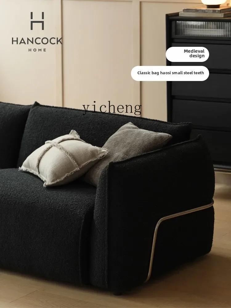 L23 Sofa Fabric Retro Light Luxury Straight Row Simple Black Three-person Minimalist Sofa