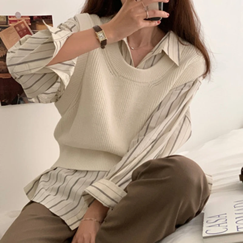 Summer New Long Sleeve Casual Stripe Shirt for Women Clothing Elegant Loose Women Blouse Button Up Simple Office Lady Shirts 705