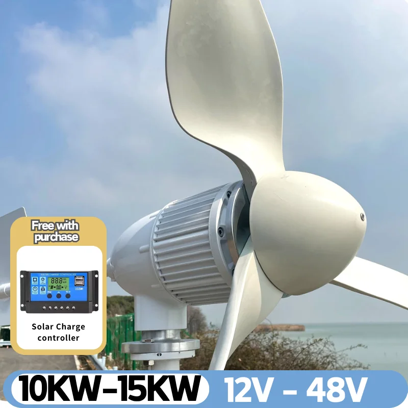 Warehouse Wind Turbine 10000W 15000W 12V 24V 48V Free Energy Power Generator MPPT Hybrid Charger Controller Outdoor Use