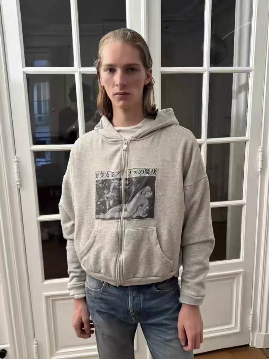 

Alice in Chains Zip Hoodie ey Floral Patchwork Depred Rich Kid Casual Cotton Sweatirt Long Sve ex Hooded Jaet