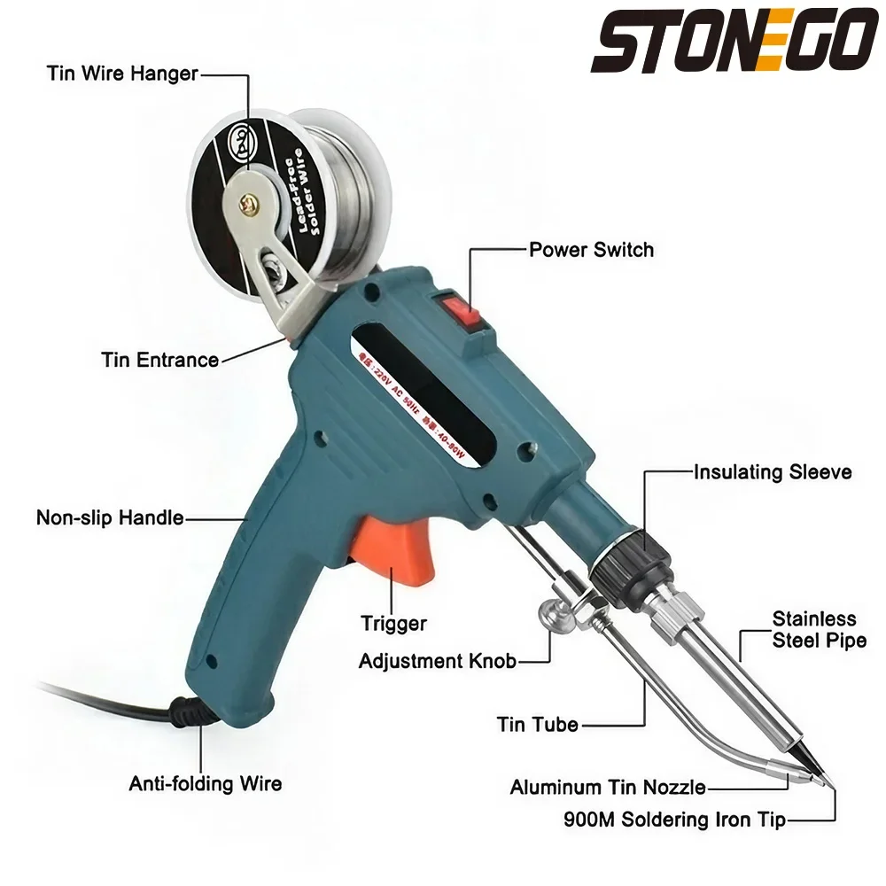 STONEGO-soldador de calefacción interna manual, envío automático, pistola de estaño, estación de soldadura, herramienta de reparación de soldadura, 110V/220V