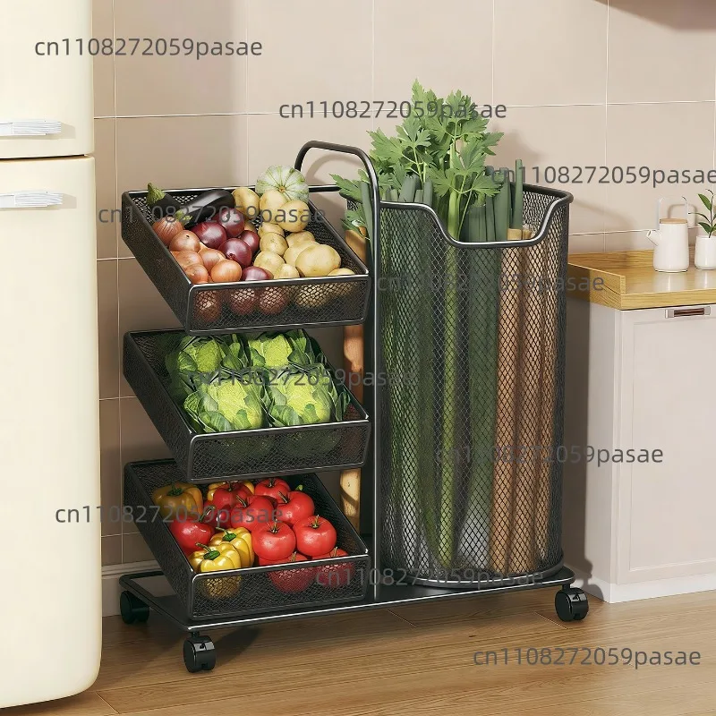Kitchen Onion,ginger and Garlic Rack, Floor-to-ceiling Movable Fruit and Vegetable Layered Storage Rack
