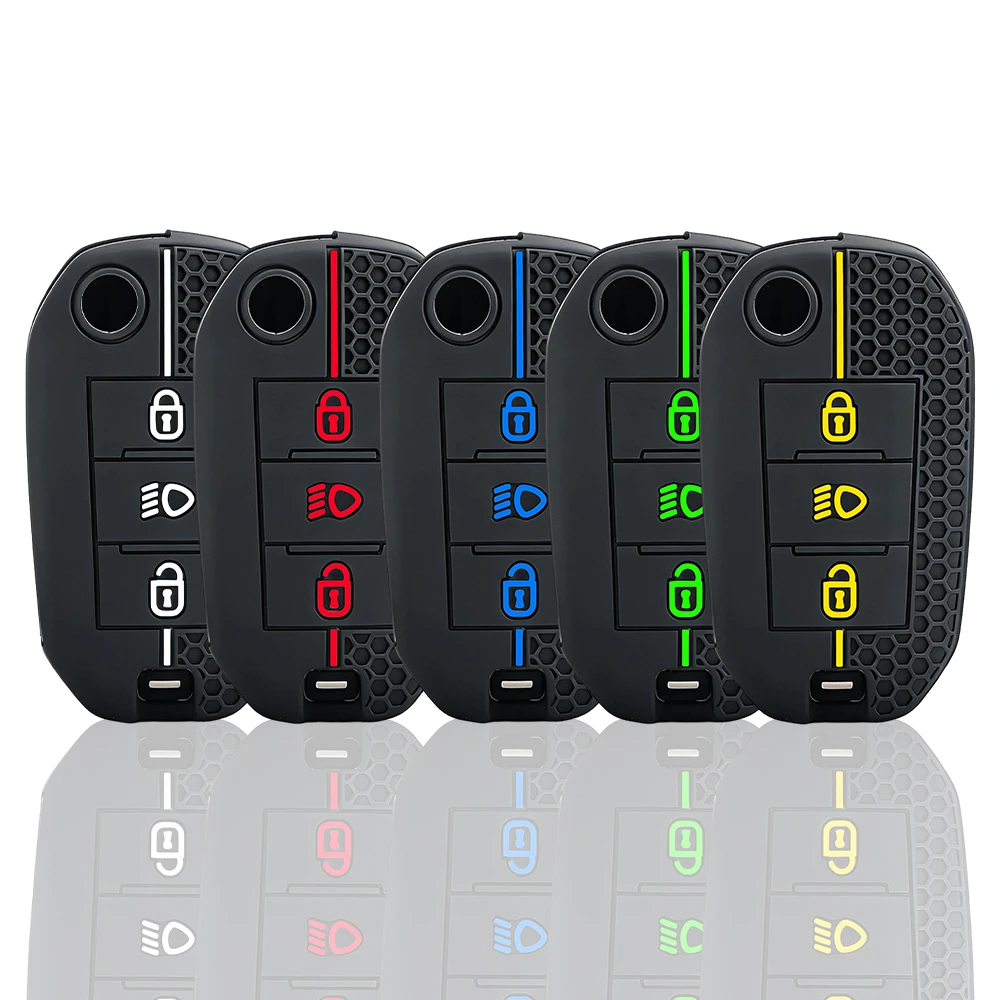 3 Button Silicone Car Key Chain Ring Shell Cover Case Holder For Peugeot 208 301 308 508 5008 3008 Citroen C5 C4 2010 2021 2023
