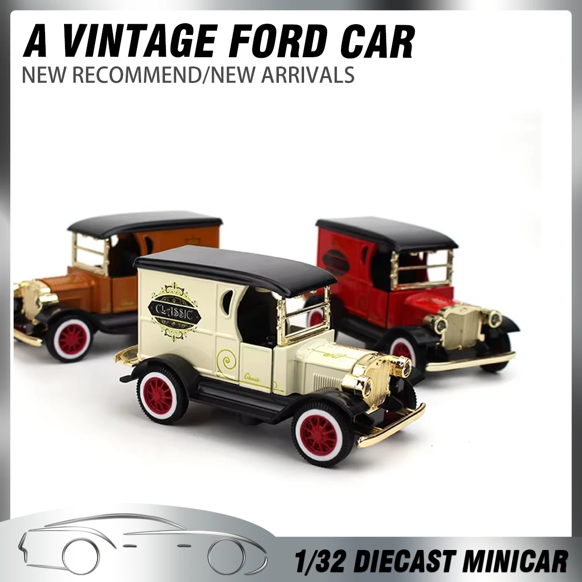 Model samochodu Ford Classic ze stopu 1:32, zabawka dla dzieci, dekoracja, samochód z napędem pull-back, model odlewany, prezent na Dzień Dziecka dla chłopca