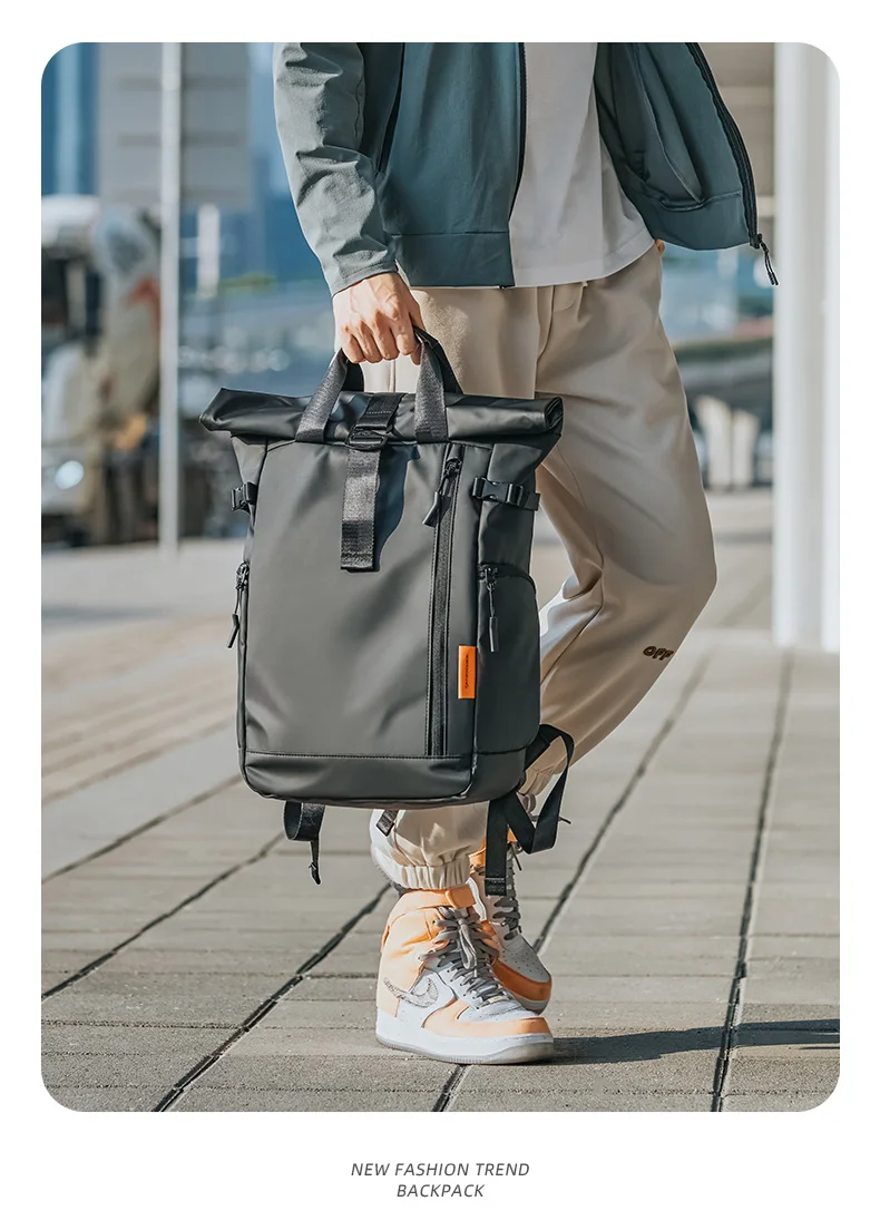 TANGCOOL Gentleman Roll-Top-Rucksack, großes Fassungsvermögen, leicht, wasserdicht, mit mehreren Fächern, für Geschäftsreisen, Laptop-Tasche – Detail 17