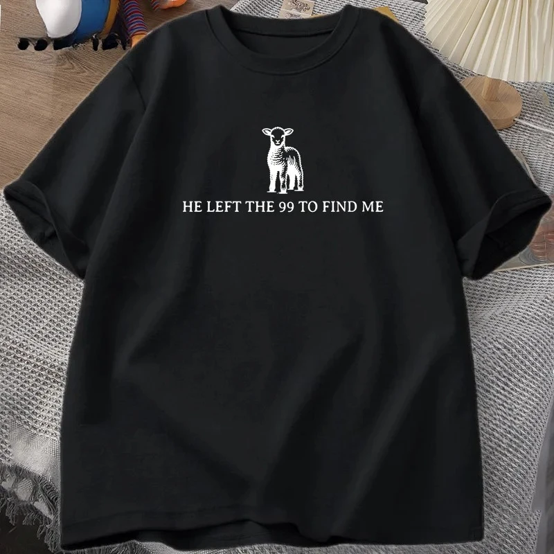 

Retro Religious T-Shirt He Left The 99 T Shirt Christian Bible Verse Tshirt Faith Short Sleeve Graphic T Shirts Tops Summer Y2K