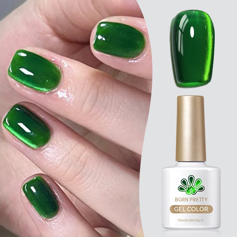 BORN PRETTY 10ml Christmas Green Cat Magnetic Gel Nail Polish Dark Green Red Shine Glitter Soak Off UV Nail Art Syrup Varnish