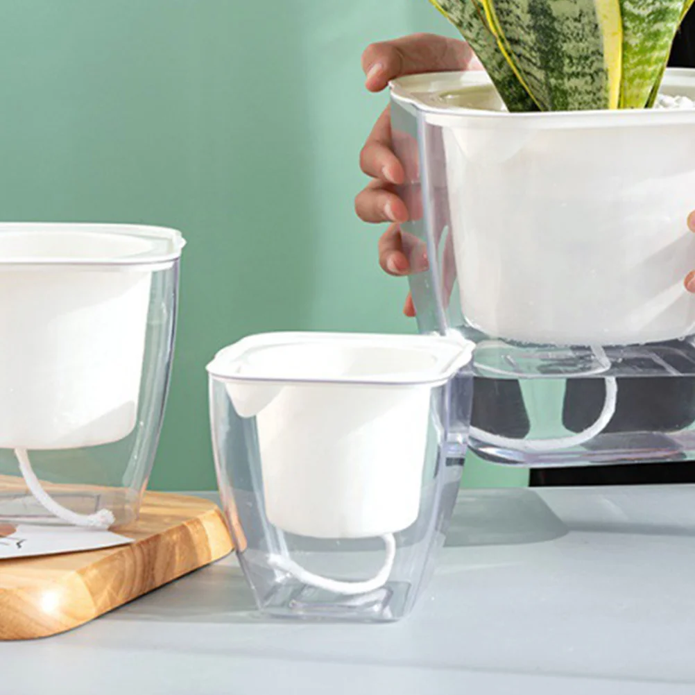 

Automatic Water Absorbent Pot Self Watering Resin Planter Transparent Square Medium chids Drainage Holes Gardening Balcony Park