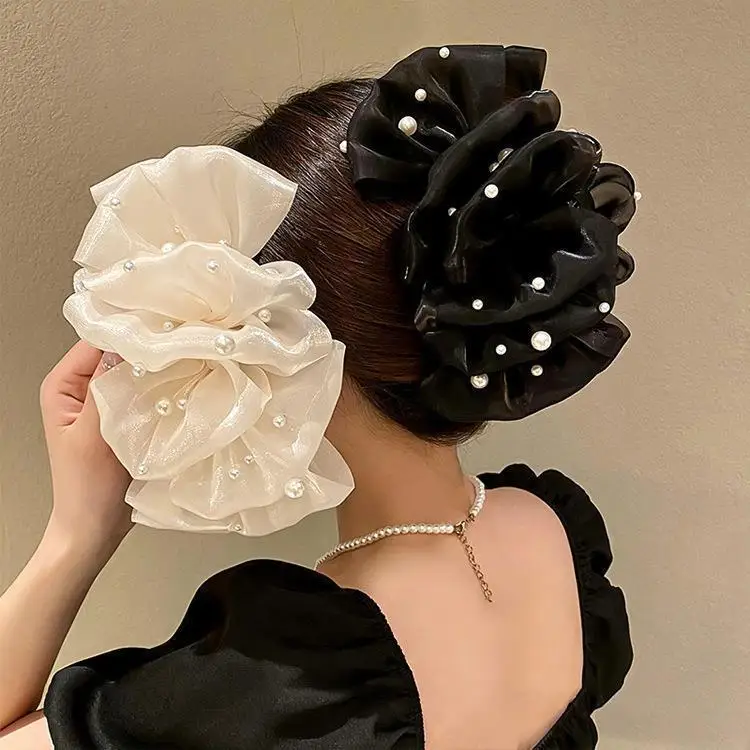 Women\'s Hair Claw Korean Style Exquisite  Pearl Hairpin Hair Accessories Sweet Bow Back Head Flower Grab Fashion Nice Hair Claw