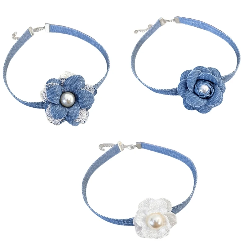 Blue Denims Belt with Large Flower Choker Necklace for Women Trend 2024 Fashion Neck Jewelry Accessory Ladies Girls