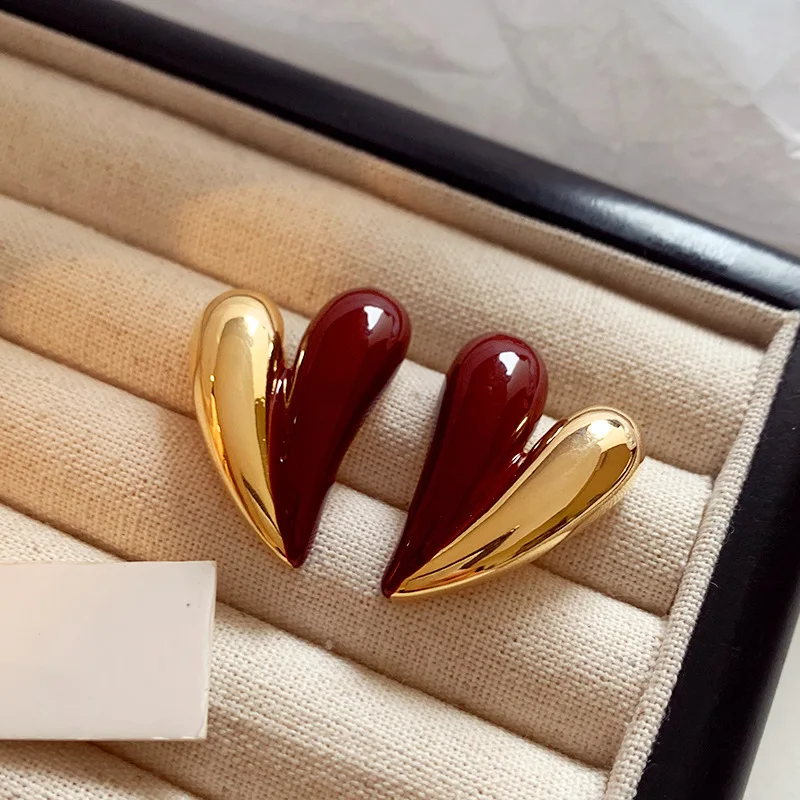 2024 New Korean Exquisite Oil Drop Heart Drop Earrings Versatile Elegant Fashion Sweet Two-tone Women Earrings Jewelry