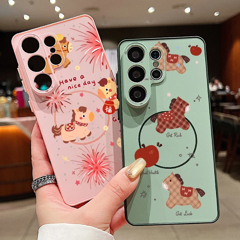 Magnetic Cartoon Pony Pattern Phone Case For Samsung Galaxy S26 S25 Ultra Edge S24 S23 FE A57 A17 A56 A37 A16 A55 A54 A36 Cover