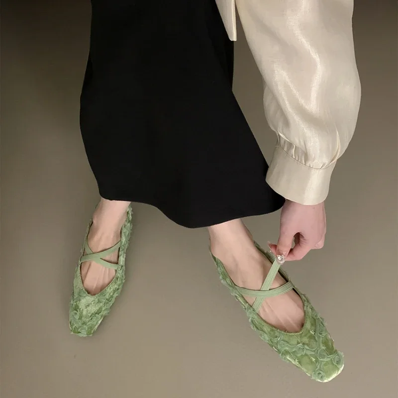 2024 Fashion Autumn Retro Style Slip on Women Ballet Flats Elegant Cross Spring Ladies Comfort Soft Sole Mary Jane Shoes