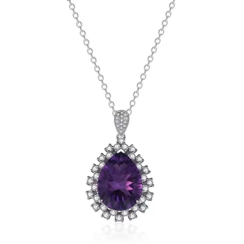 SACE GEMS Luxury Pendant for Women 925Sterling Silver 12*16mm Natual Amethyst Pendant Necklace Wedding Party Fine Jewelry Gifts