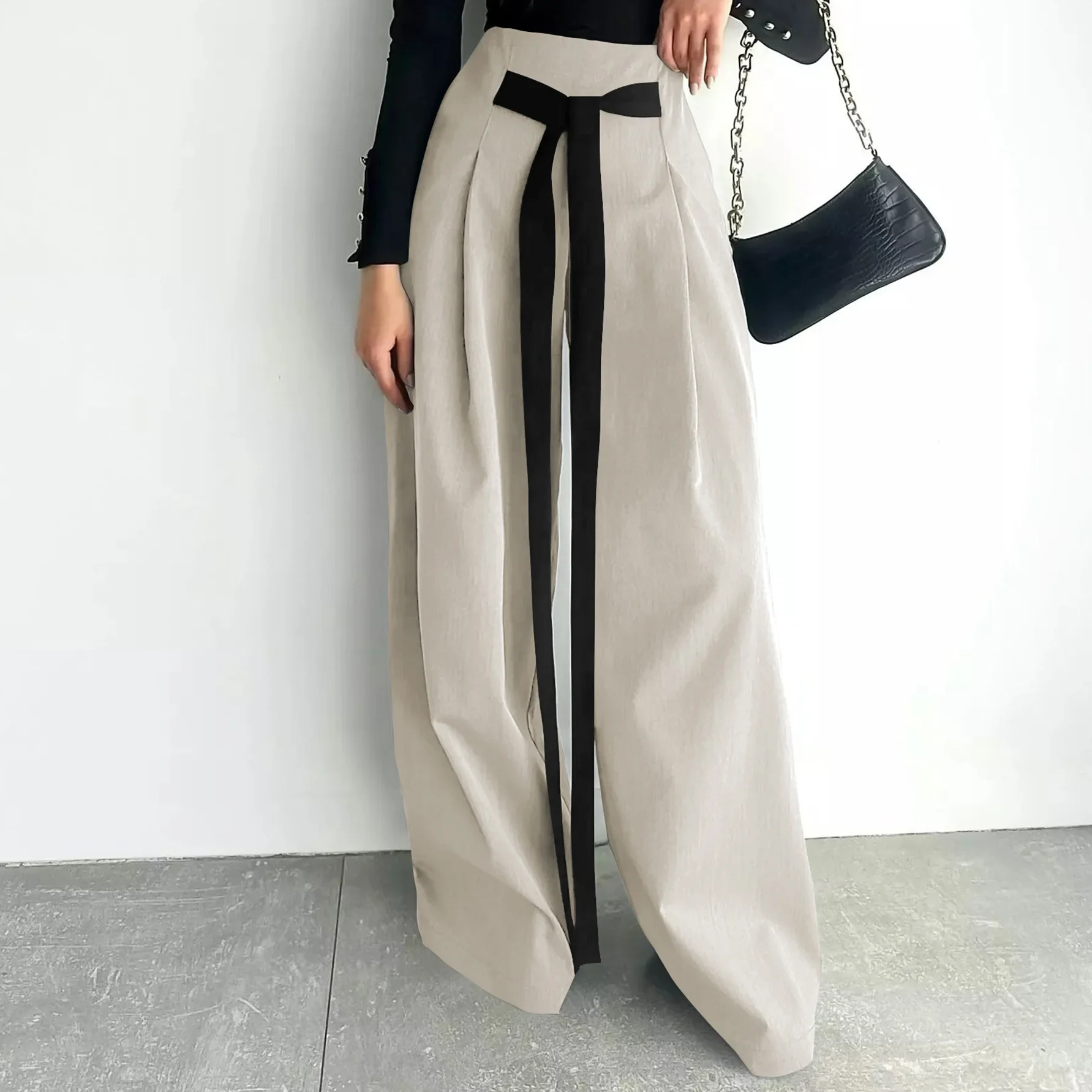 Women Clothes Kids American Style Fashion Design Sense Wide-leg Pants Solid Color Temperament Commuter Slim Pants Woman