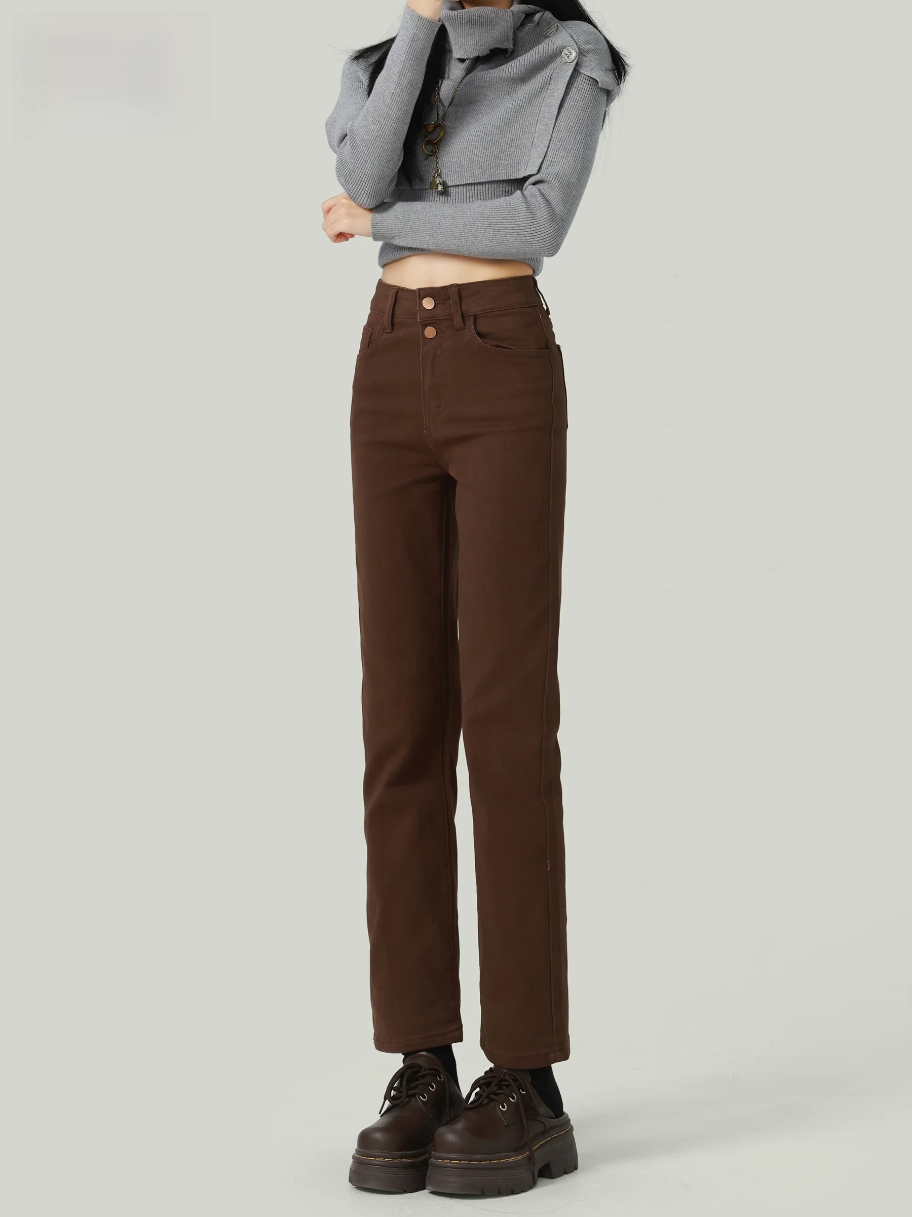 

High Waist Straight Leg Denim Jeans Women's Fall New Small Size Height Lengthening Slimming Smoke Tube Nine Point Pants