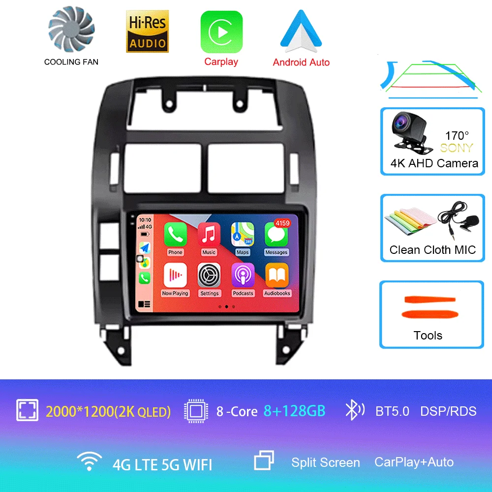 Auto radio Android 16 multimediaspeler GPS Carplay QLED scherm stereo voor Volkswagen VW Polo MK4 6Q 9N 9N3 2004-2009
